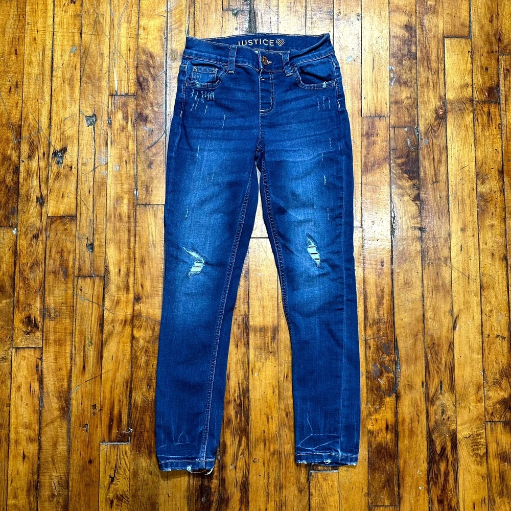 Justice Jeans Girls Size 12 Blue Denim Distressed Medium Wash Skinny Leg Retro